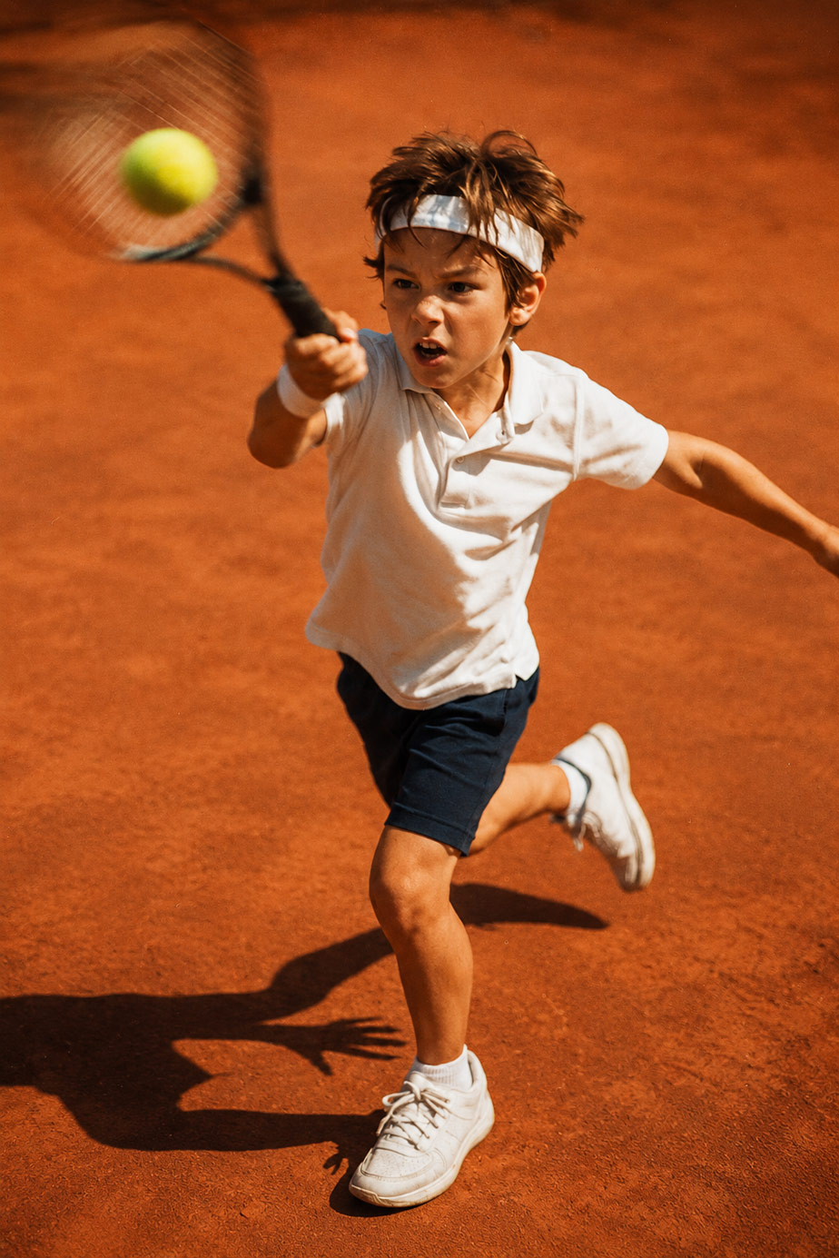 Junger Tennisspieler auf einem Sandplatz